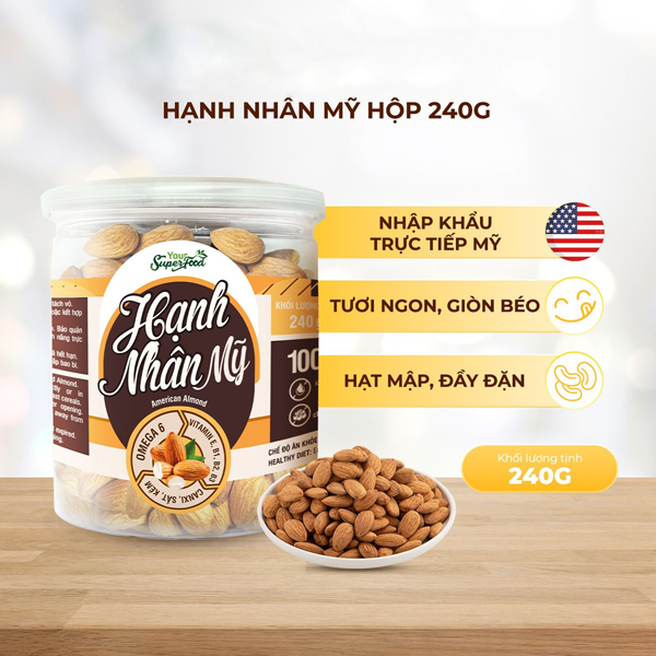 Hạnh nhân Mỹ tách vỏ sấy tự nhiên hũ 240G - Ảnh 2